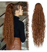 FESHFEN Long Ponytail Extensions, 26 inch Drawstring Curly Wavy Clip in Ponytails Hairpieces Synt...