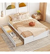 Giantex Full Size Bed Frame with 2 Storage Drawers, Solid Wood Platform Bed with Slats Support, H...