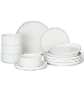 E-far 12-Piece Plates and Bowls Sets, Stoneware Dinnerware Dishes Sets for 4, Kitchen Modern Dini...