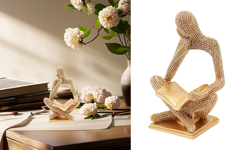 Sparkling Gold Resin Reading Woman Statue