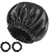 Satin Bonnet Silk Bonnet for Sleeping, Double Layer Hair Bonnet Silk Cap with Satin Scrunchies fo...