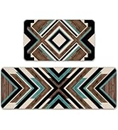 Livcoz Boho Geometric Kitchen Rugs Set of 2, Bohemia Brown Blue Black Kitchen Mats Home Decor, Fa...