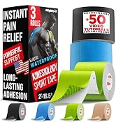 Waterproof Kinesiology Tape - 3 Rolls - Knee Support & Muscle Pain Relief - 16.4 ft Uncut Sports ...