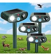 4-Pack Sonic Fortress Pro Deer Repellent Devices&Ultrasonic Cat Repeller | Solar Animal Repellent...