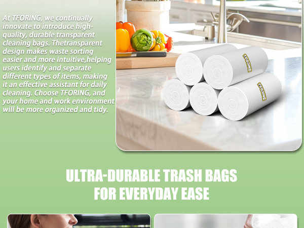 13 gallon trash bags clear garbage bags kitchen can liners strong leakproof thick