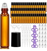 GGOLDMER 54 Pack Roller Bottles for Essential Oils, 10ml Amber Glass Roll-On Bottles with Stainle...