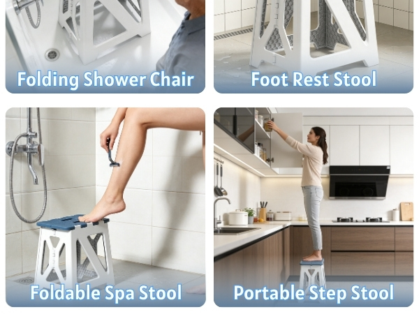 Folding Step Stool Non-Slip Foldable Stools Up to 310 LBS, Step Stool with Handle, Lightweight
