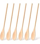 HANSGO Long Handle Wooden Cooking Mixing Oval Spoons, 6PCS 12 Inch Long Wooden Spoons Wooden Tast...