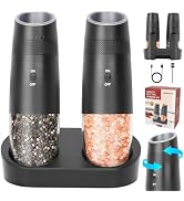KomBryvian Gravity Electric Salt and Pepper Grinder Set - Rechargeable with Charging Base, Adjust...