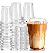 GGOLDMER 50 Set 16 oz Plastic Iced Coffee Cups with Strawless Sip Lids, Clear Rounded Bottom Plas...
