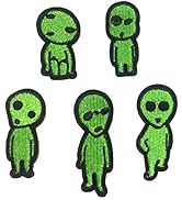 U-Sky Sew or Iron on Patches, 5pcs Green Alien Iron Patches for Kids Clothing, Cute Embroidered P...