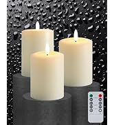 Gmnee 3"x4" Flickering Flameless Candles with Remote Timer, 3" Diameter Ivory Pillar, Real Wax, S...