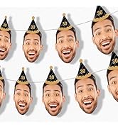 Big Dot of Happiness Custom Black & Gold Birthday Face Cut Out Garland Banner, Personalized Adult...