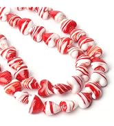 NITOPUPU About 35pcs 16mm Red Stripes Heart Glass Beads for Jewelry Making Supplies Handmade Mura...