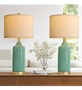 G-SAFAVA24.25 Modern Ceramic Green Table Lamps Set of 2 for Living Room, Farmhouse, Bedside, Bedr...