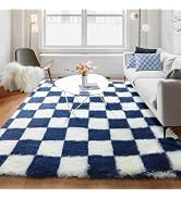 KICMOR Rugs for Living Room, Soft Fluffy Checkered Shag 5x8 Area Rug Large Big Fuzzy Shaggy Bedro...