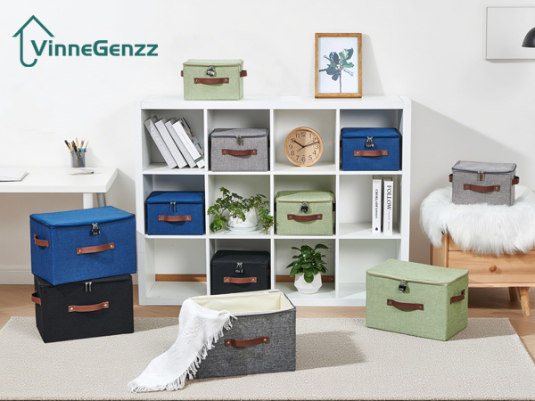 VinneGenzz Fabric Storage Boxes with Locking Lid