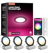 Lumary Black Smart Recessed Lighting 4 Inch, 9W 780LM Color Changing LED Downlight with J-Box, Di...