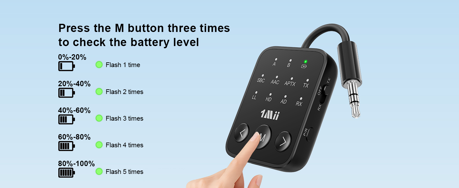 bluetooth transmitter with battery level