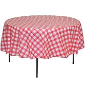Exquisite 12 Pack Premium Round Plastic Checkered BBQ Tablecloth - Red & White Gingham Checkerboa...