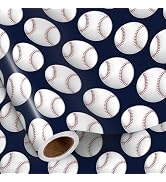 RUSPEPA Baseball Wrapping Paper Roll for Boys, Mini Roll, Classic White Baseball Design, Navy Blu...