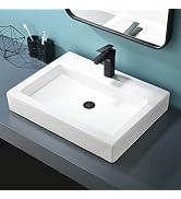 Vessel Sink, Bathroom Vessel Sink Rectangular White, 24 x18 Inch Above Counter Porcelain Ceramic ...