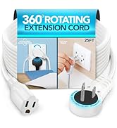 ELECTERY 25 Ft Extension Cord – 360° Rotating Flat Plug, 16 AWG, Slim White Power Cable for Tight...