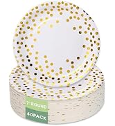Yinbanban Stylish Paper Plates 40 Count,Eco Compostable Plates,7" Foil Polka Dots White Small Pap...