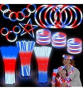 100 Pcs Glow Sticks 4th of July Party Favors,3 in 1 Neon Party Glow Bracelets and Necklaces Patri...