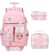 ACESAK Rolling Backpack for Girls - Roller Wheels School Bookbag with Lunch Bag & Pencil Pouch fo...