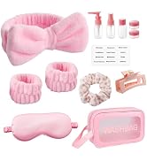 CWJCYTNSN 12PCS Spa Headband for Washing Face Wristband Set, Girls Pink Makeup Skincare Headbands...