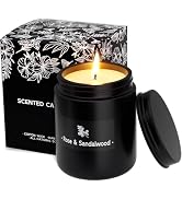TranquilBliss Rose & Sandalwood Black Scented Candles for Men - 7.6oz Soy Wax Candle for Home Sce...