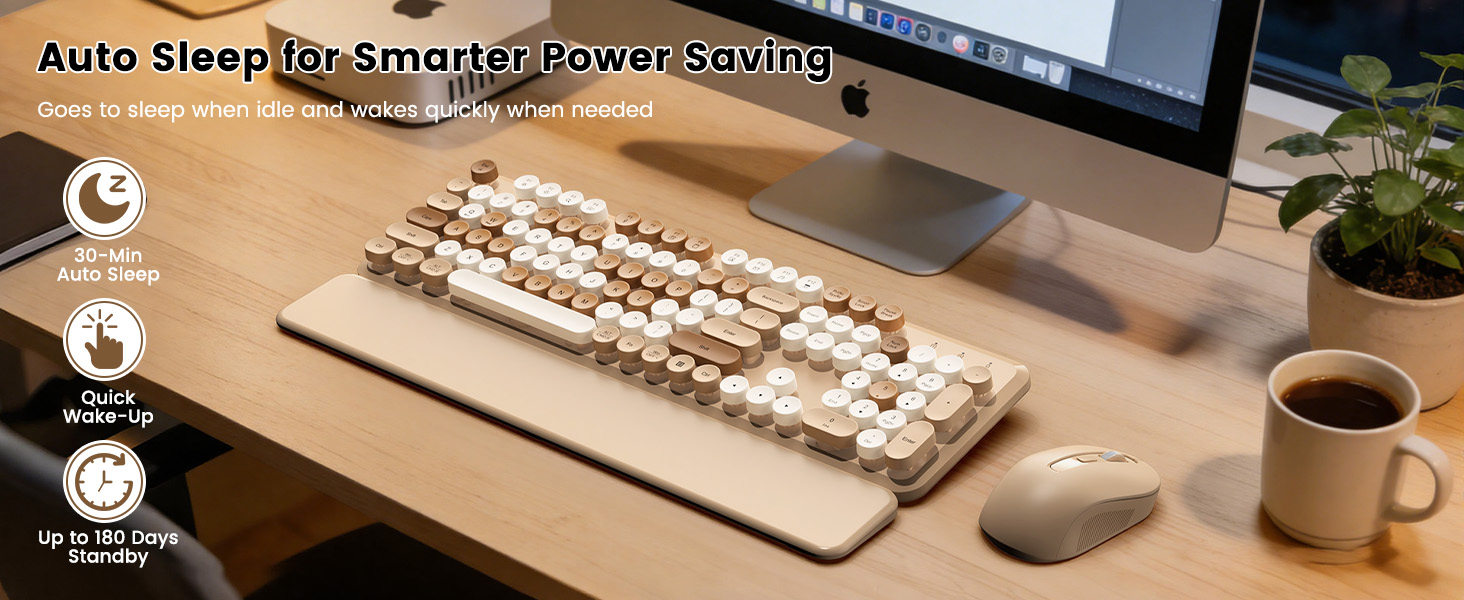 Auto-sleep saves power after 30 mins and wakes quickly, helping extend battery life for use