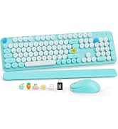 Wireless Keyboard and Mouse Combo, Full-Size Retro Typewriter Keyboard with Round Keycaps, Magnet...