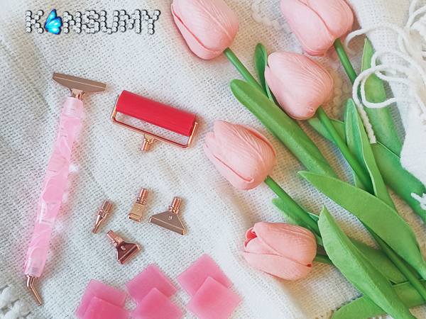 Diamond Art tool Color: Pink Pen; Rose gold Metal Tips,Red roller