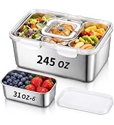 245oz Large Stainless Steel Kimchi Container Set with 6 Small Containers | Large Food Storage Mea...