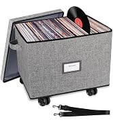 Rolling Vinyl Record Storage Box, LP Record Storage Holds up 100 Single Records, Decorative Movin...