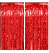 Christmas Decorations Red Streamers - Thicken 2 Pack 3.2 x 8.2 FT - Red Tinsel Foil Fringe Curtai...