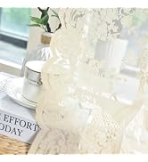 Kotile Short Beige Lace Curtains 36 Inch Length 2 Panels Set, Rustic Floral Vintage Scalloped Lac...