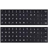 2PCS Universal English Keyboard Stickers, Computer Keyboard Sticker White Font on Black Backgroun...