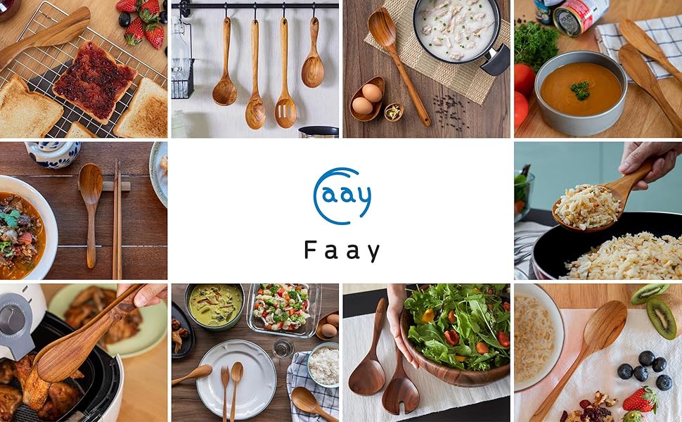 faay teak utensils wooden wood spatula spoon tong butter spreader slottled paddle