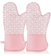 NAVITHOUS Pink Oven Mitts Heat Resistant 500? Oven Mitt Gloves, 100% Cotton Lining Non-Slip Silic...
