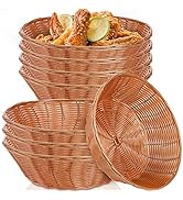 Yesland 8 Pack Plastic Round Basket Large Gift Baskets - 10.25 Inch Woven Bread Roll and Food Ser...