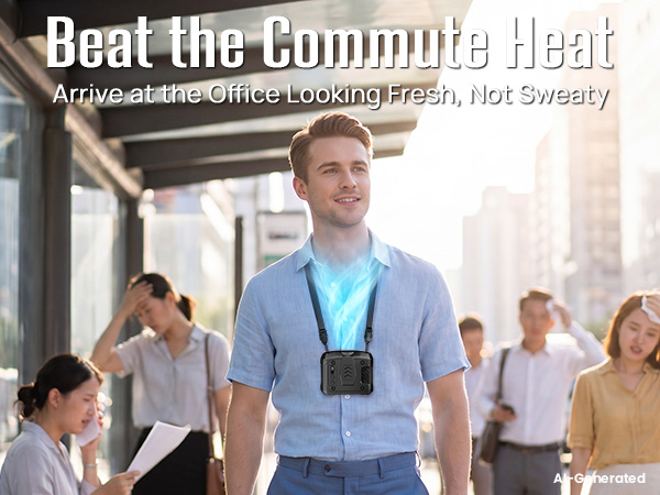Portable shirt fan helps commuters stay dry and fresh while waiting in summer heat