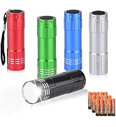 yikosam 5 Pack of Flashlights 9 LED Mini Aluminum Flashlight Bulk with Lanyard 15 AAA Batteries I...