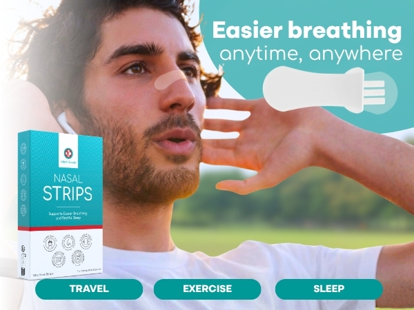 man wearing nasal strips while exercising