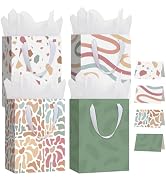 woric 10.6" Sage Green Flowers Gift Bags, 4 Pack Medium Gift Bags Set | 4 Styles, with Tissue Pap...