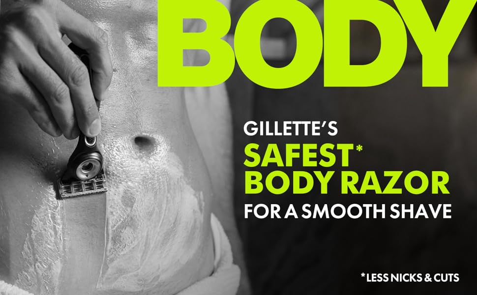 Use Gillette safest GilletteLabs body razor for a smooth shave. Close-up of man shaving his abs.