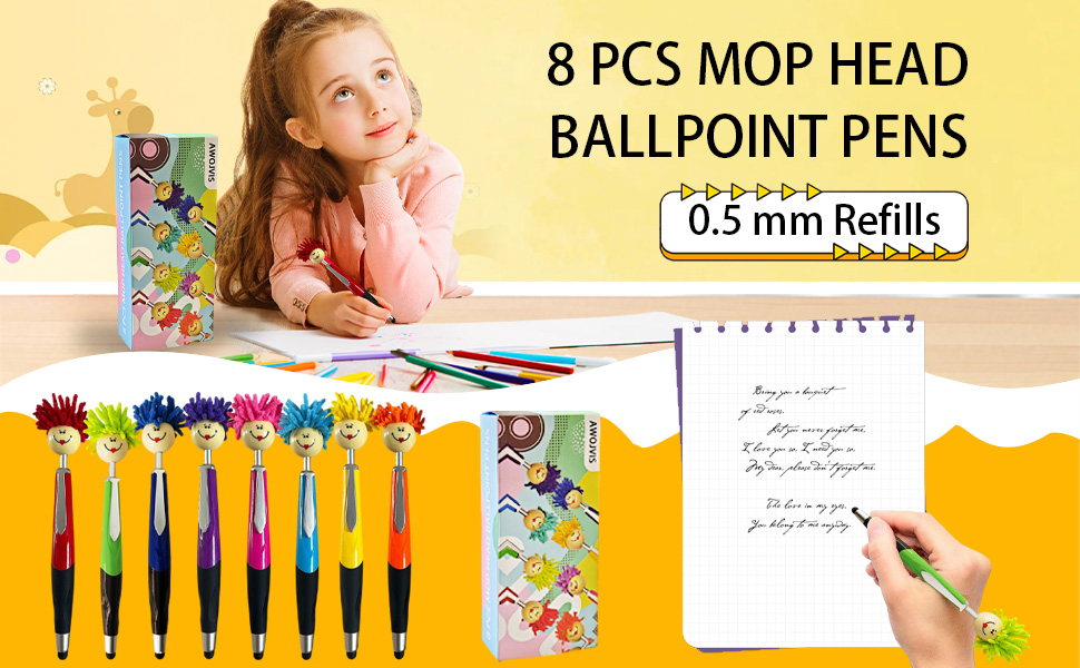 8 pcs mop head ballpoint pens