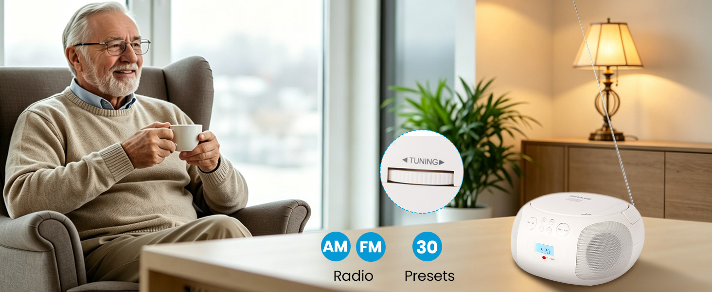 SEVLEE AM FM radio with easy tuning knob clear reception telescopic antenna
